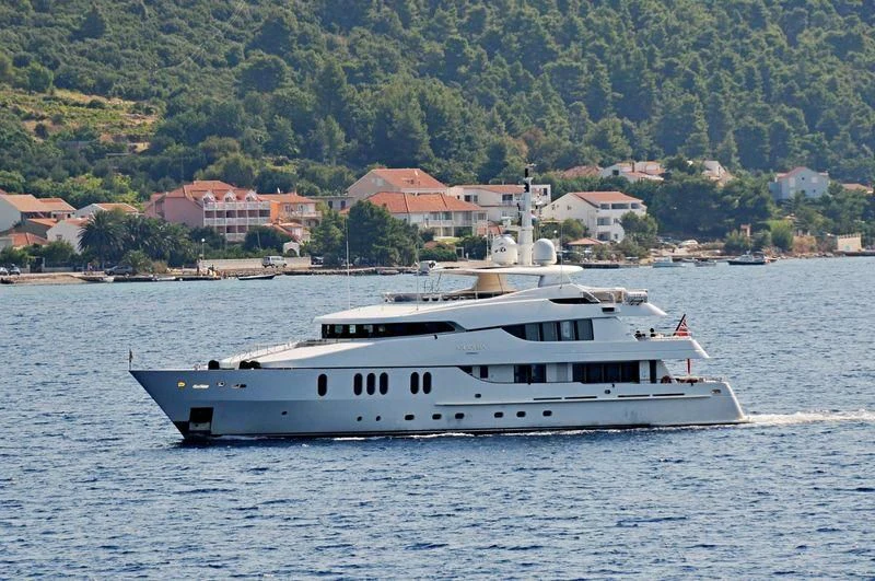 a white yacht on the water aboard GLORIA TERESA Yacht for Sale