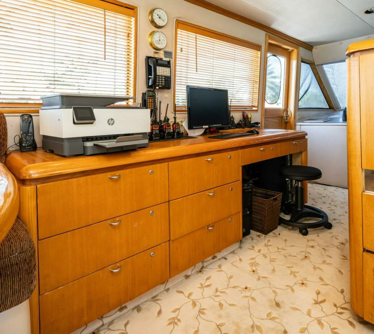 a room with a computer and printer aboard LE MONTRACHET Yacht for Sale