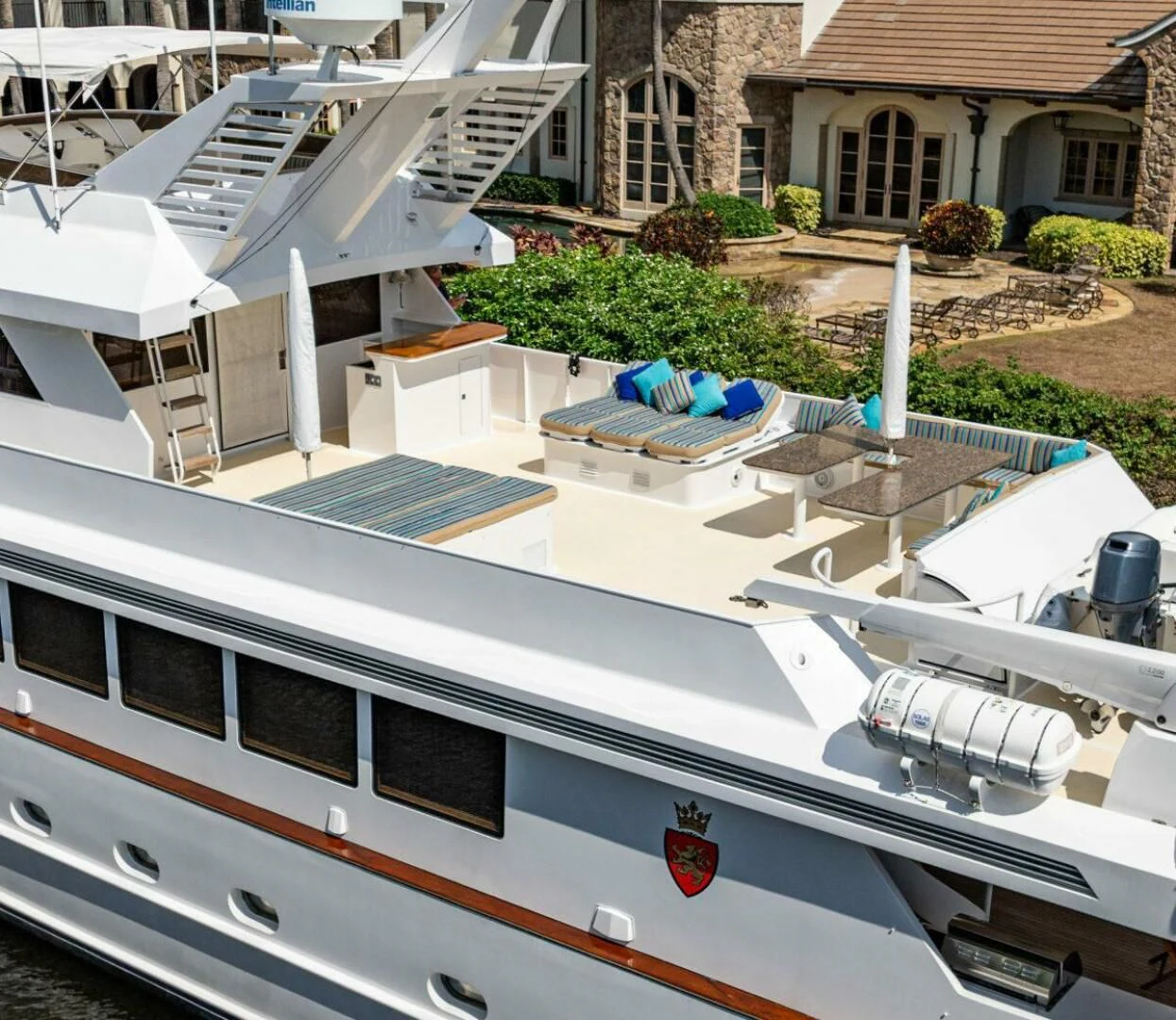 a boat docked at a pier aboard LE MONTRACHET Yacht for Sale