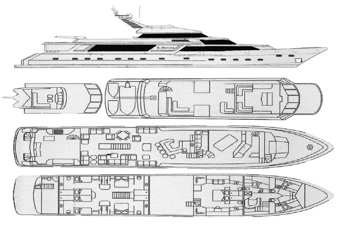 diagram, engineering drawing aboard LE MONTRACHET Yacht for Sale