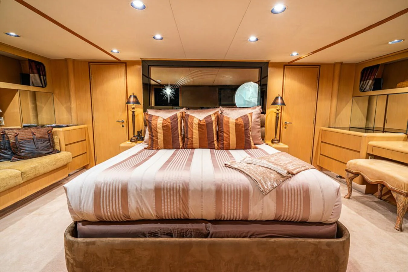 a large bed in a room aboard LE MONTRACHET Yacht for Sale