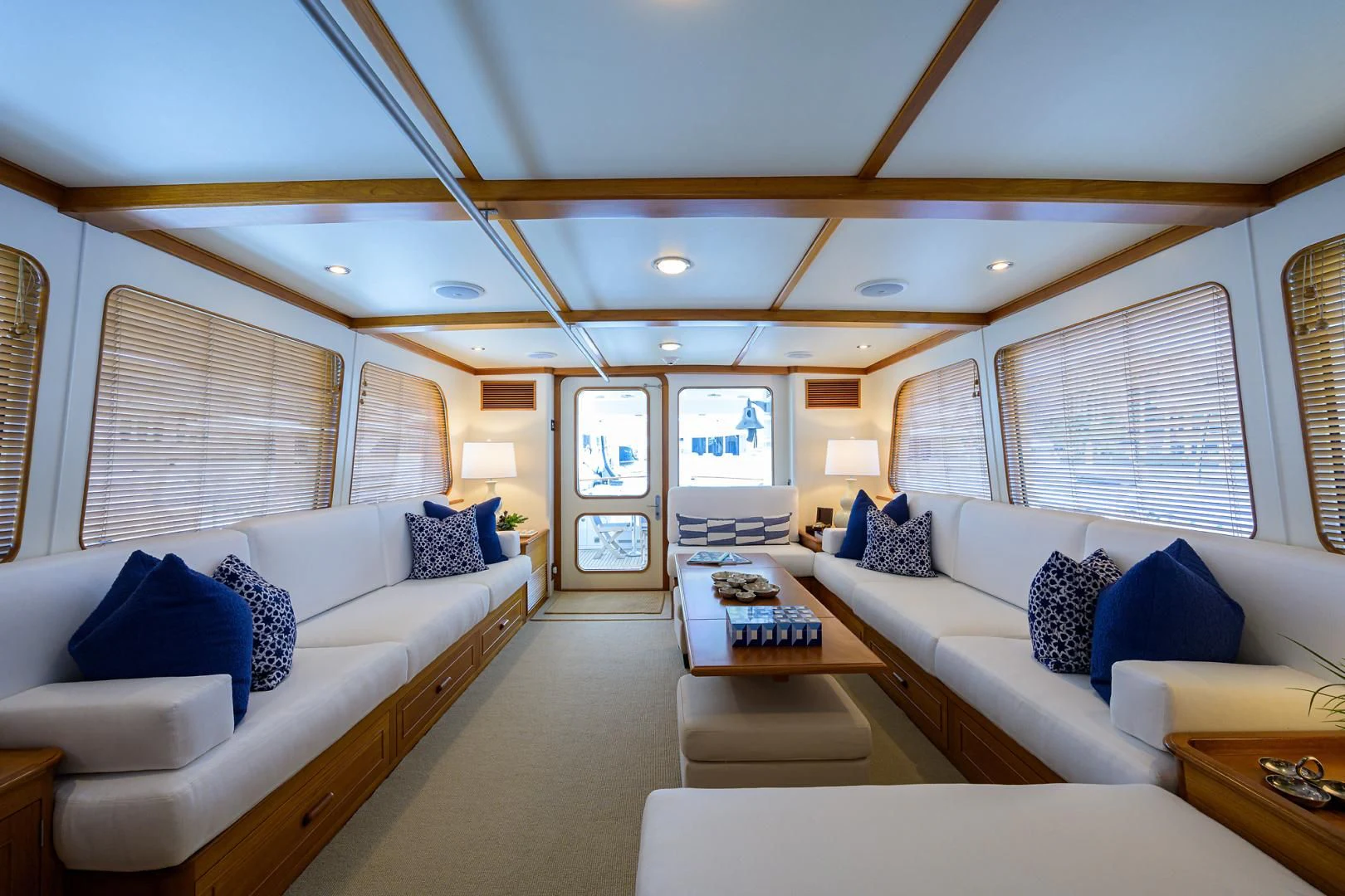 a living room with a large window aboard SEA BOLD Yacht for Sale