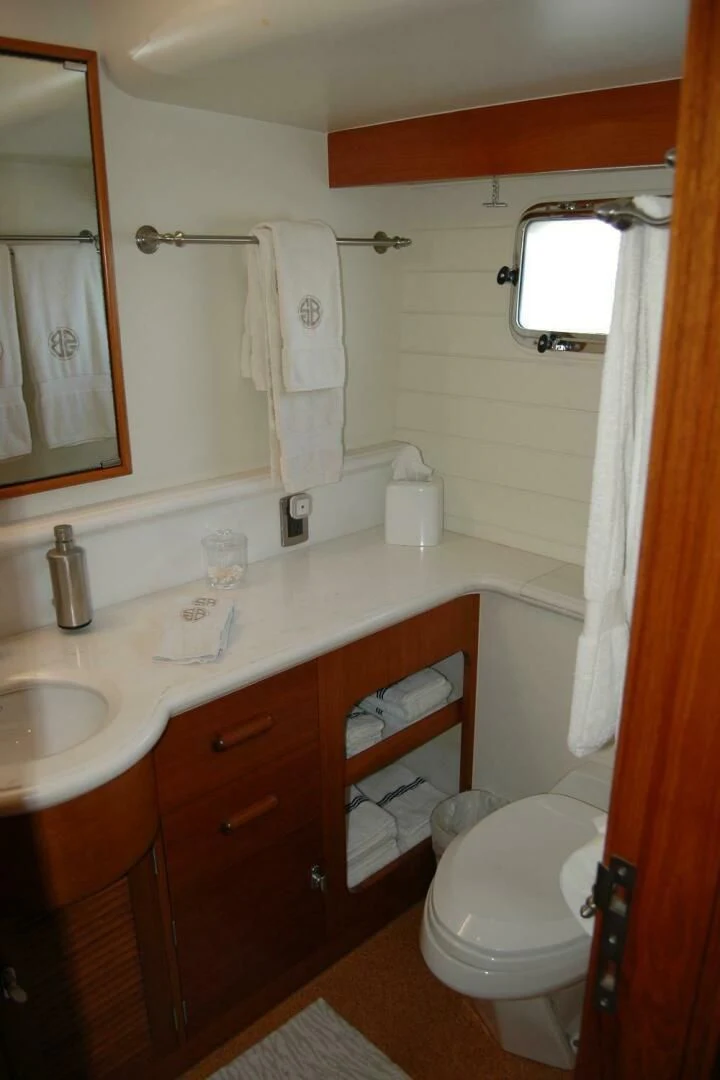 a bathroom with a sink and toilet aboard SEA BOLD Yacht for Sale