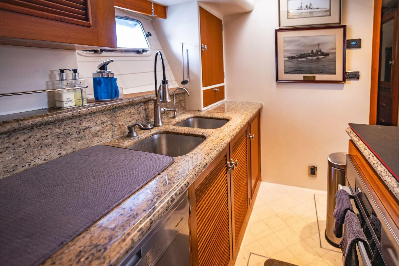 a kitchen with a sink and a countertop aboard SEA BOLD Yacht for Sale