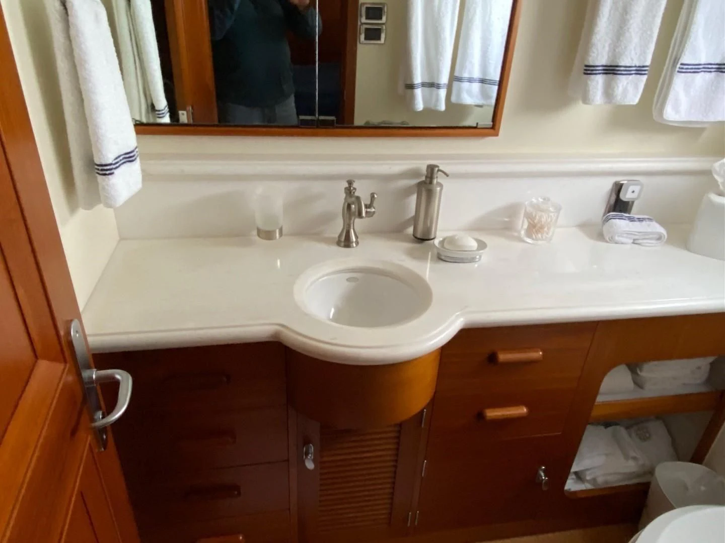 a bathroom sink with a mirror above it aboard SEA BOLD Yacht for Sale