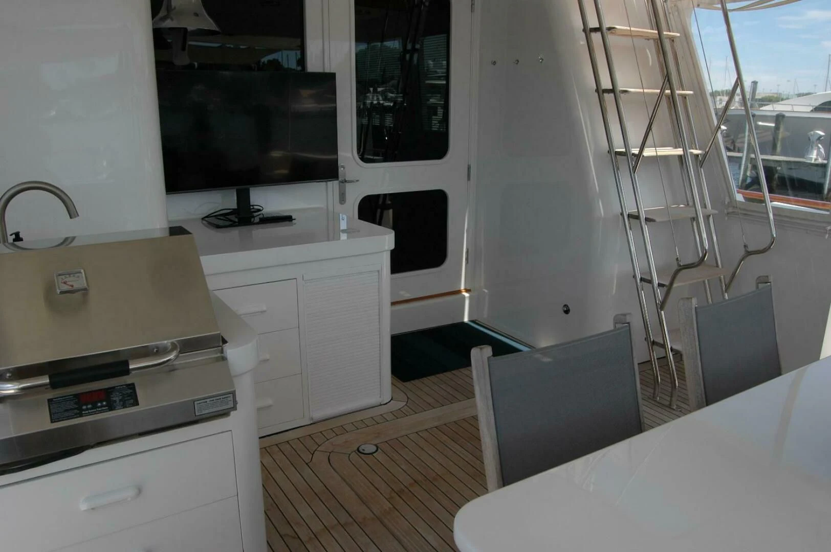 a room with a desk and a tv aboard SEA BOLD Yacht for Sale