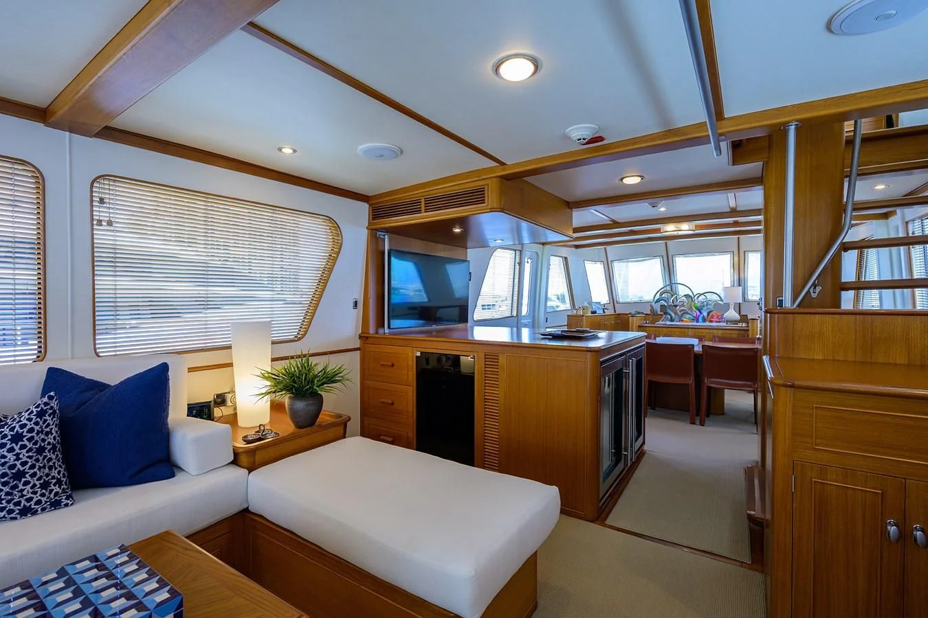 a large kitchen with a large window aboard SEA BOLD Yacht for Sale