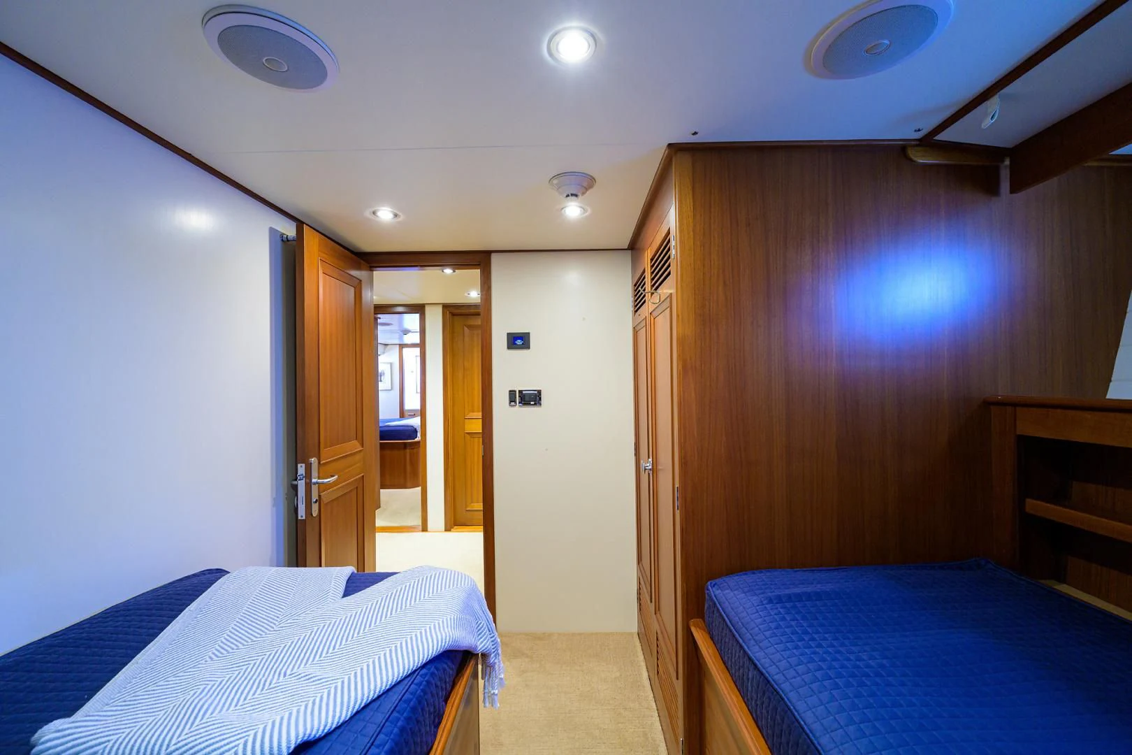 a room with a couple beds aboard SEA BOLD Yacht for Sale