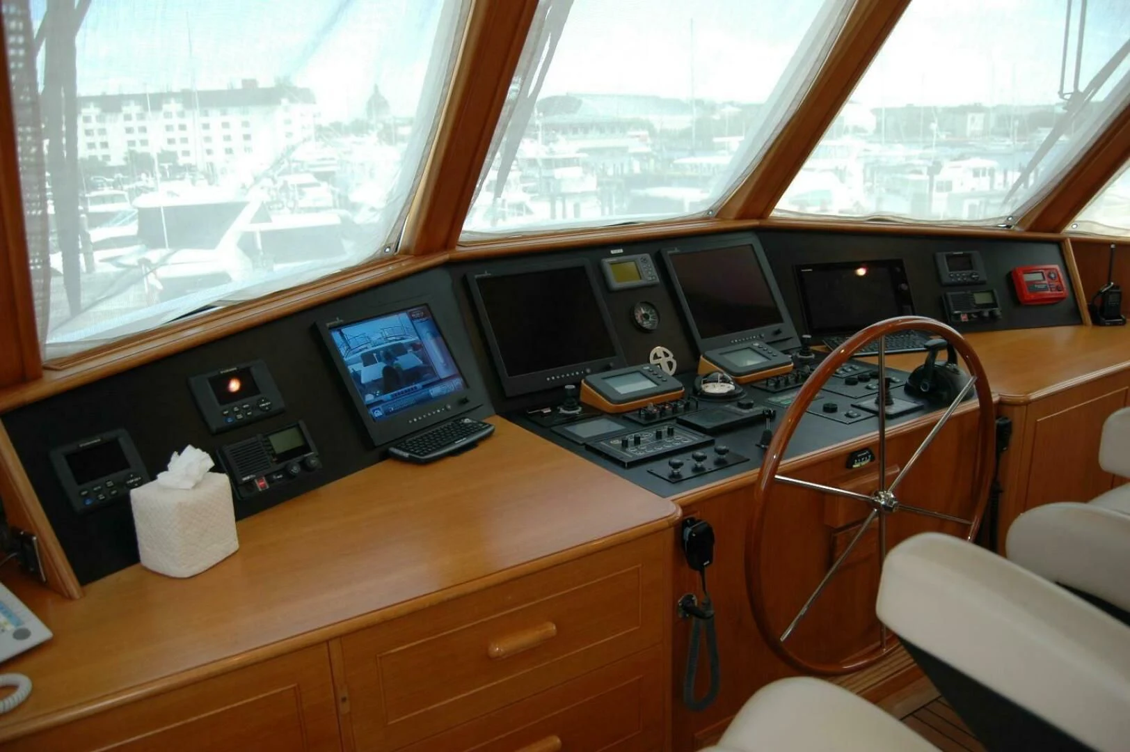 a desk with computers and other objects aboard SEA BOLD Yacht for Sale
