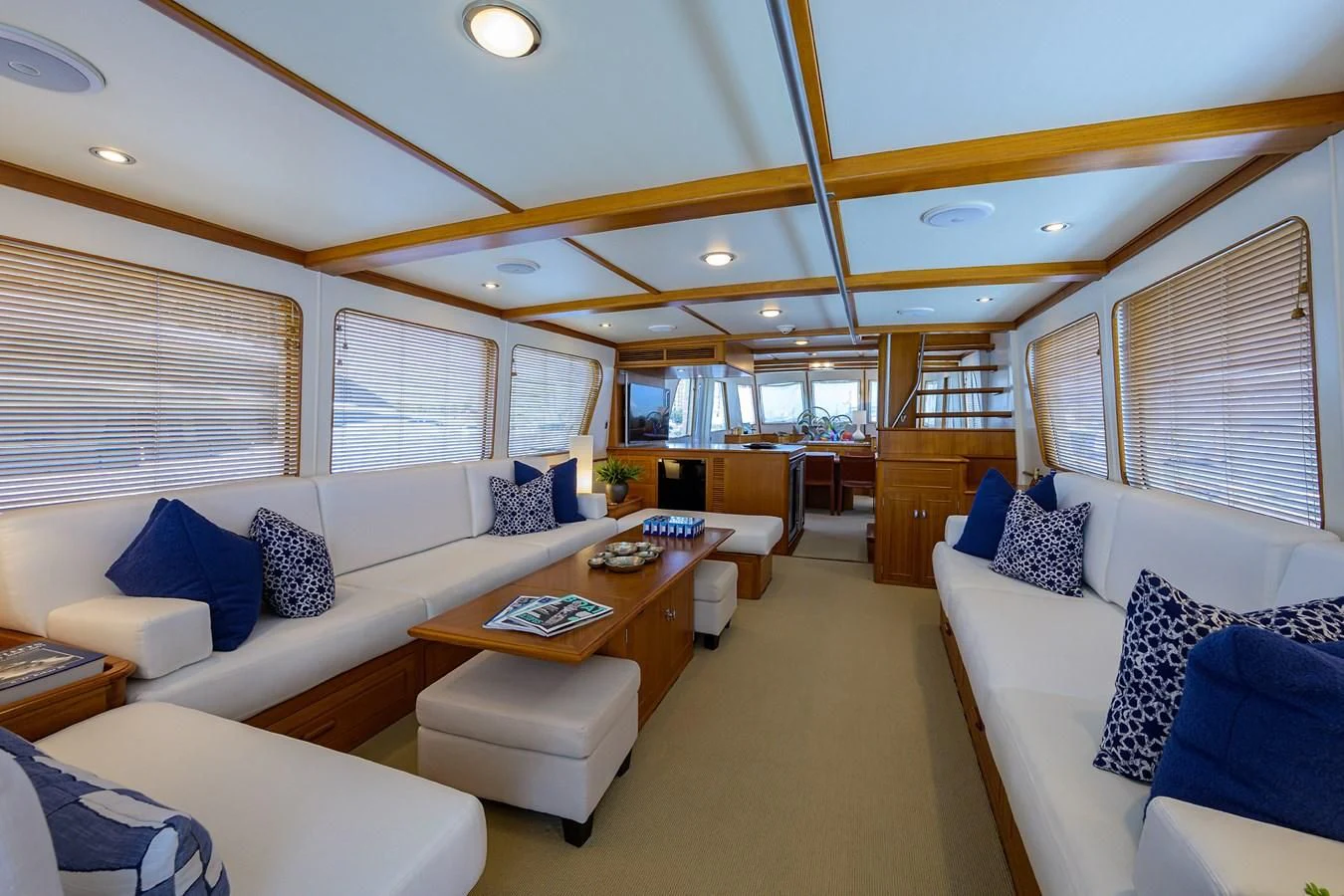a living room with a large window aboard SEA BOLD Yacht for Sale