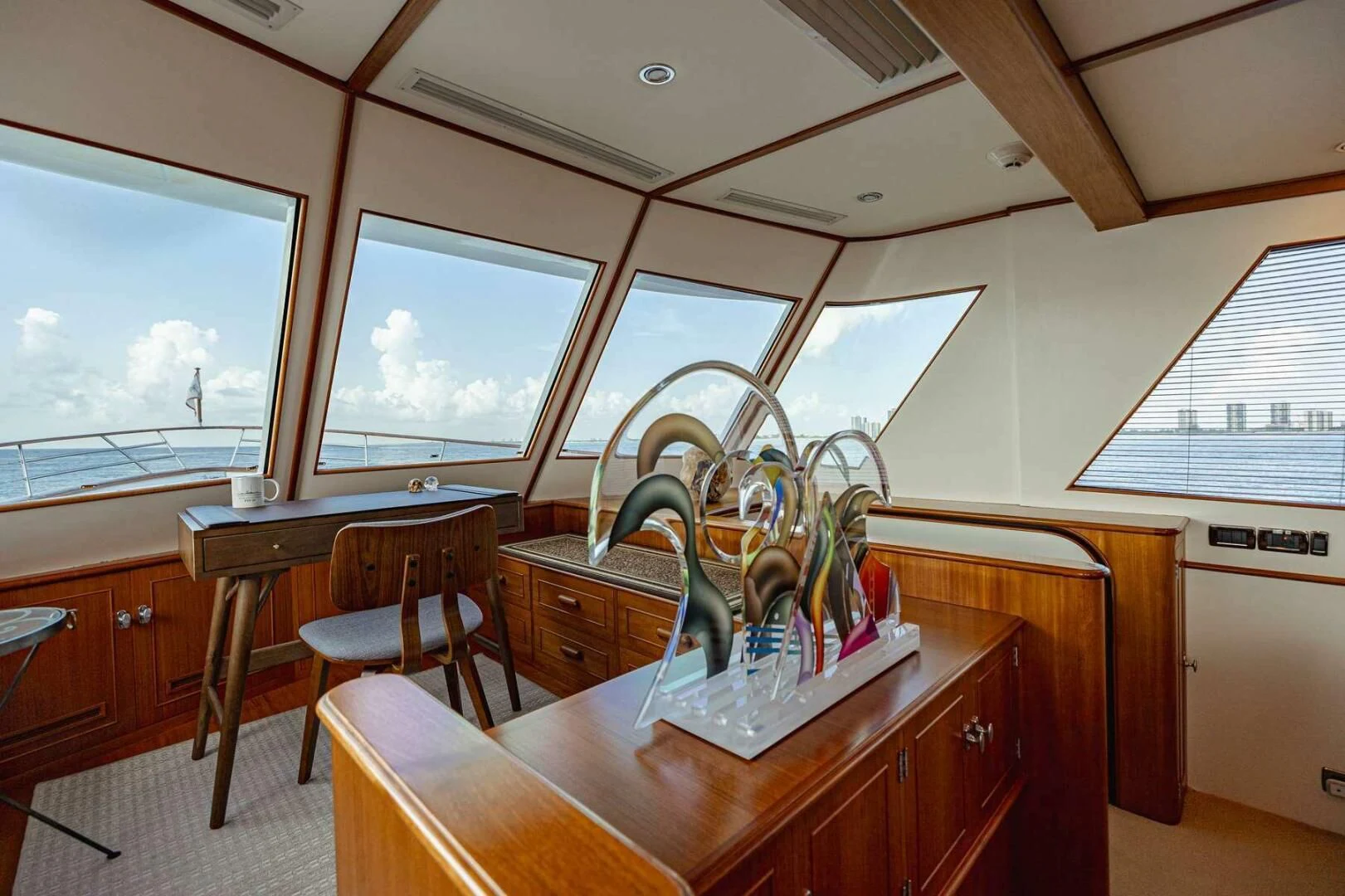 a kitchen with a large window aboard SEA BOLD Yacht for Sale