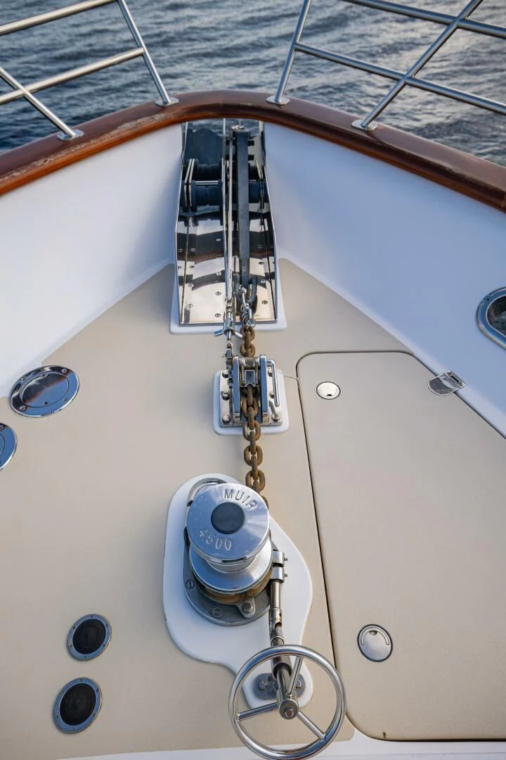 a white and blue boat aboard SEA BOLD Yacht for Sale