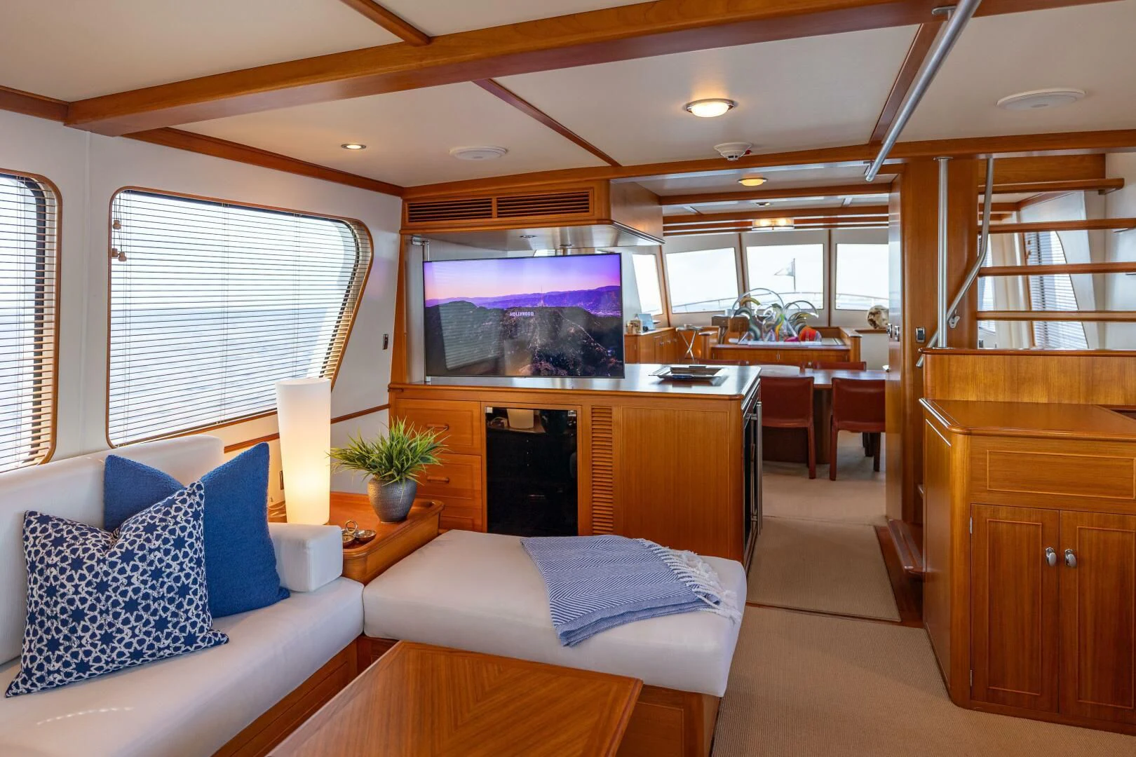 a living room with a couch and a tv aboard SEA BOLD Yacht for Sale
