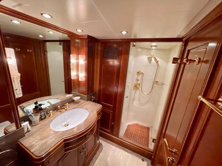 a bathroom with a sink and a shower aboard GALAKTIKA SKAY Yacht for Sale