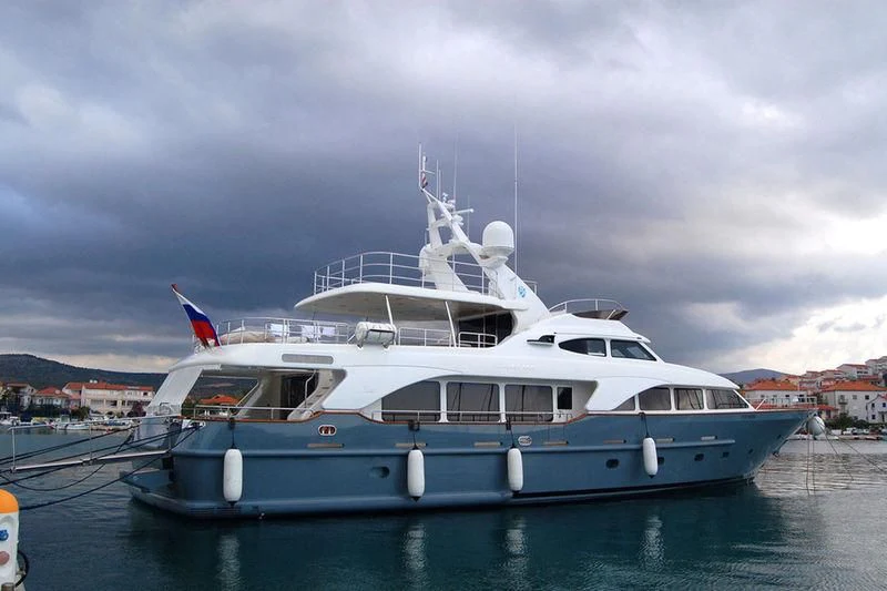 a large white boat in the water aboard GALAKTIKA SKAY Yacht for Sale