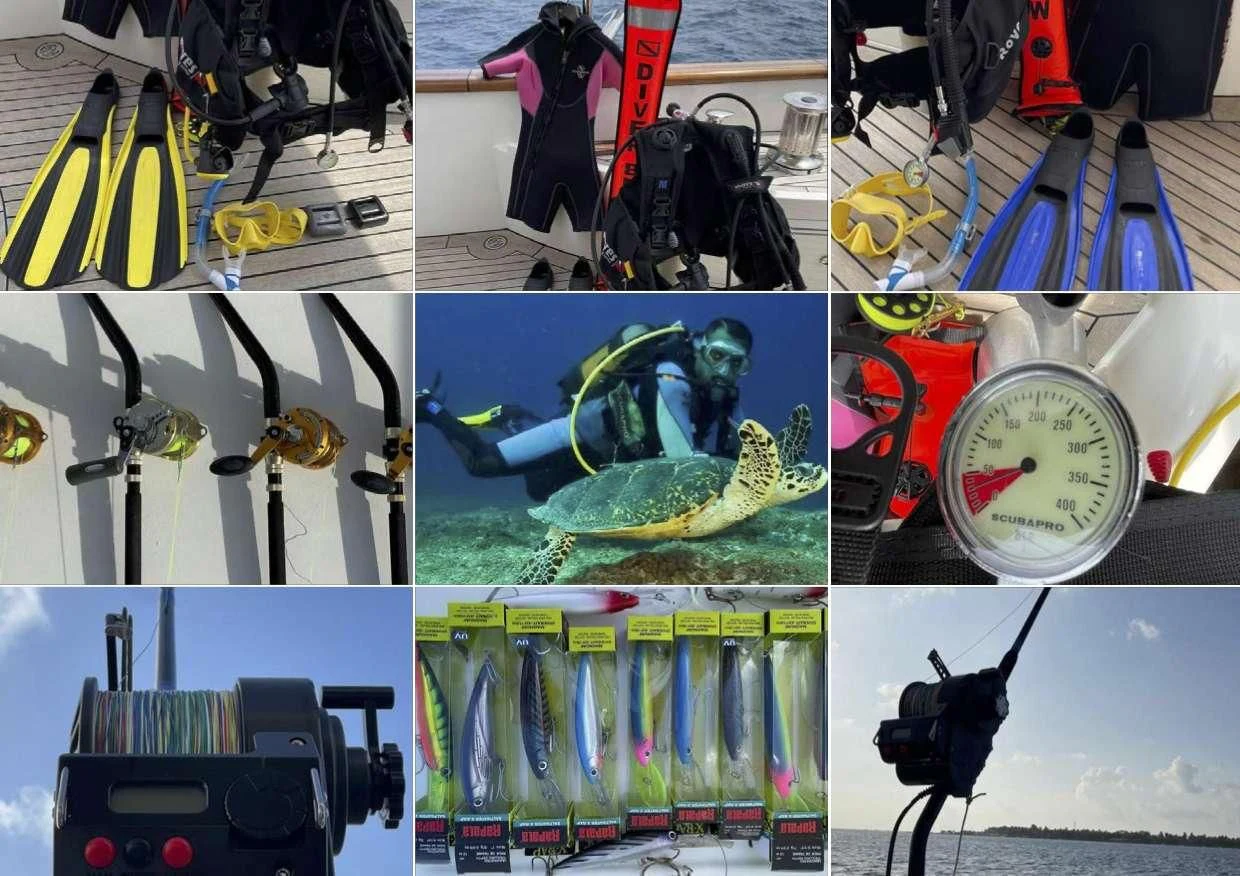 a collage of a boat aboard GALAKTIKA SKAY Yacht for Sale