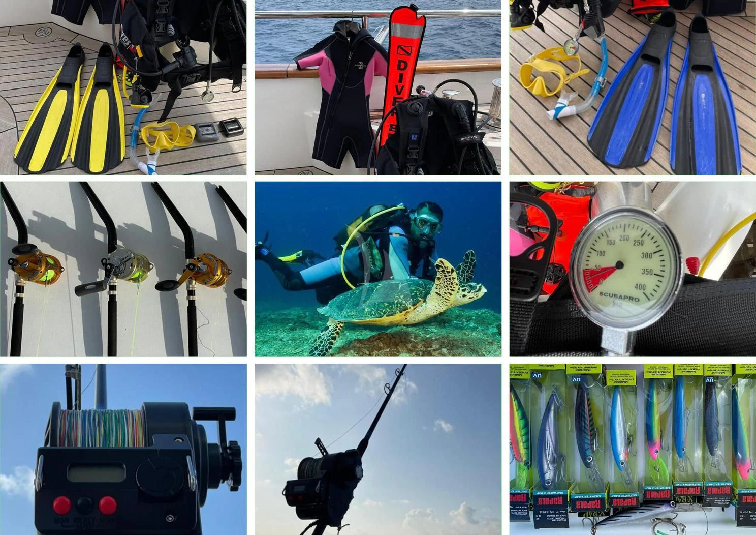 a collage of a clock and a bird aboard GALAKTIKA SKAY Yacht for Sale