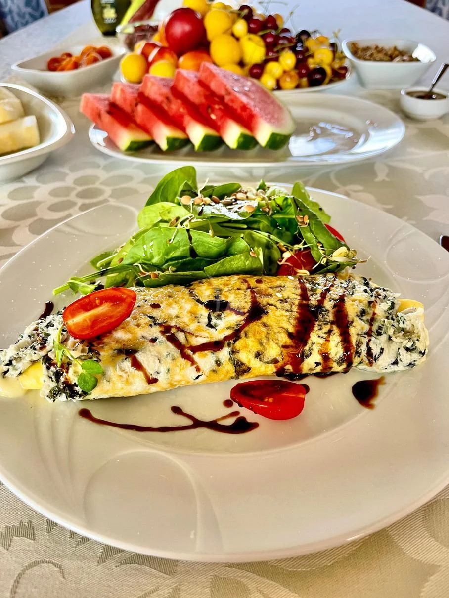 a plate of food aboard GALAKTIKA SKAY Yacht for Sale