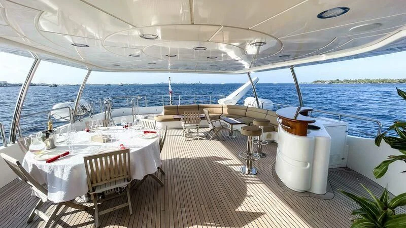 a room with tables and chairs aboard GALAKTIKA SKAY Yacht for Sale