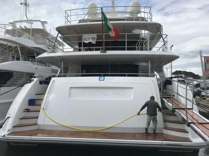 a boat docked at a pier aboard SEVANNA Yacht for Sale