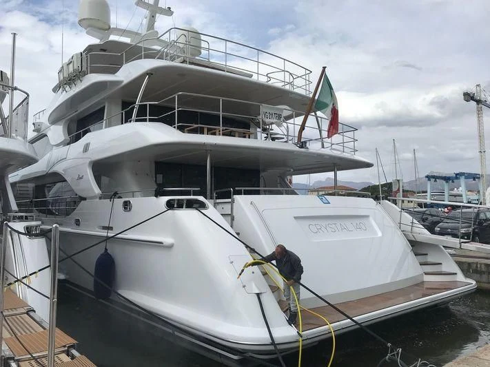 a boat docked at a pier aboard SEVANNA Yacht for Sale