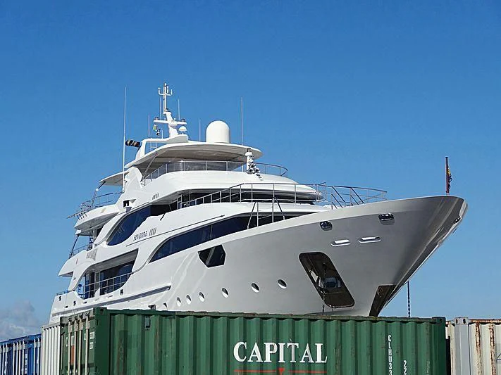 a large white ship aboard SEVANNA Yacht for Sale