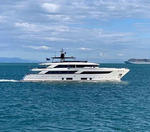 a white yacht in the water aboard APRIL Yacht for Sale