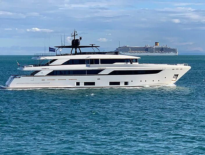 a white yacht in the water aboard APRIL Yacht for Sale