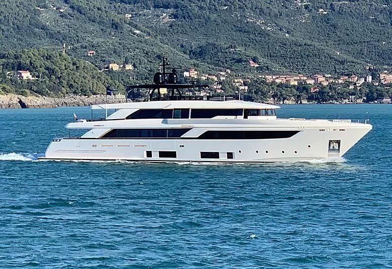 a white yacht on the water aboard APRIL Yacht for Sale