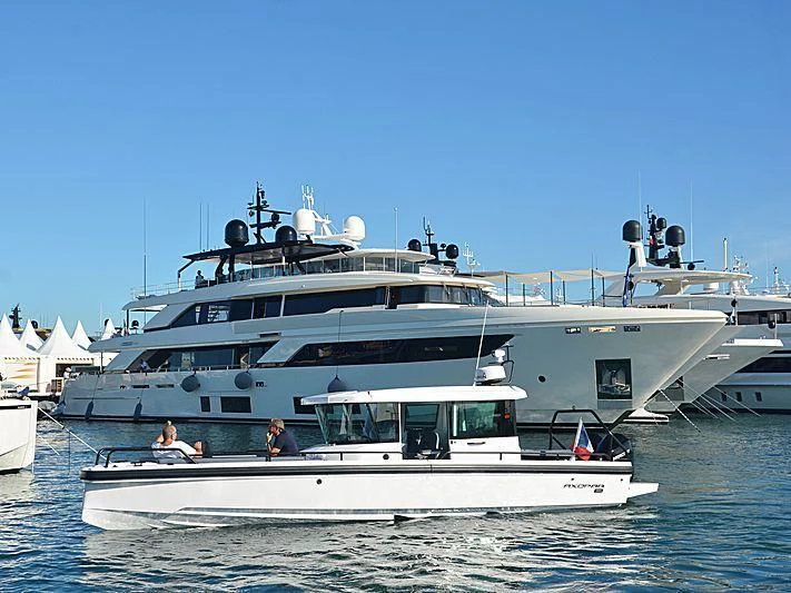 a large white yacht aboard APRIL Yacht for Sale