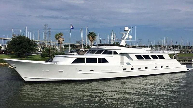 a white yacht in the water aboard LADY P Yacht for Sale