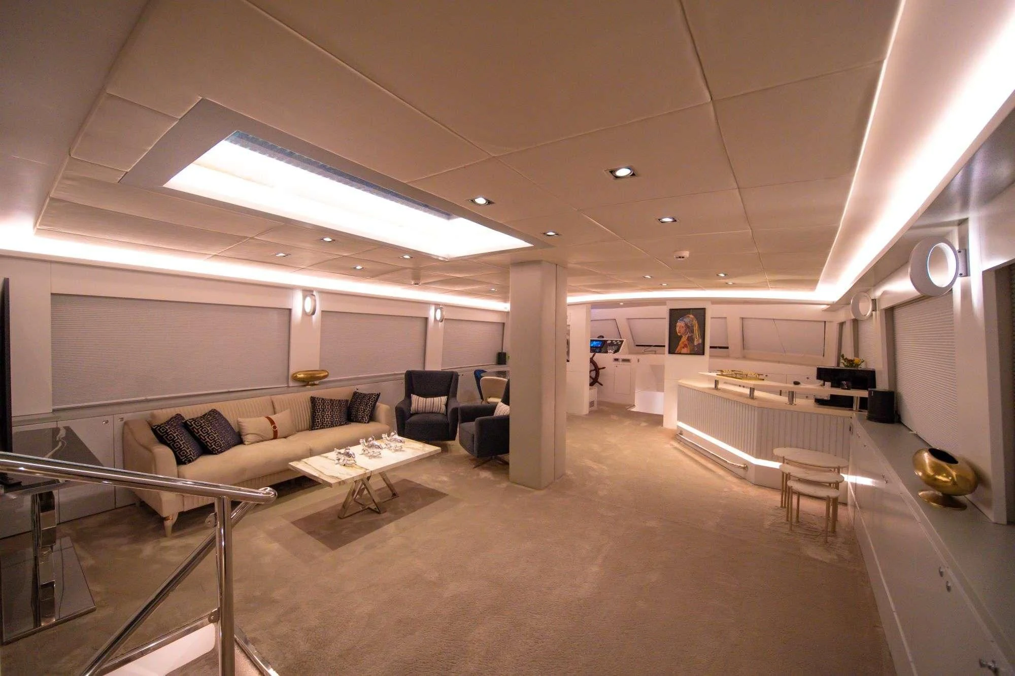 a room with a couch and a table aboard DOUBLE EAGLE Yacht for Sale