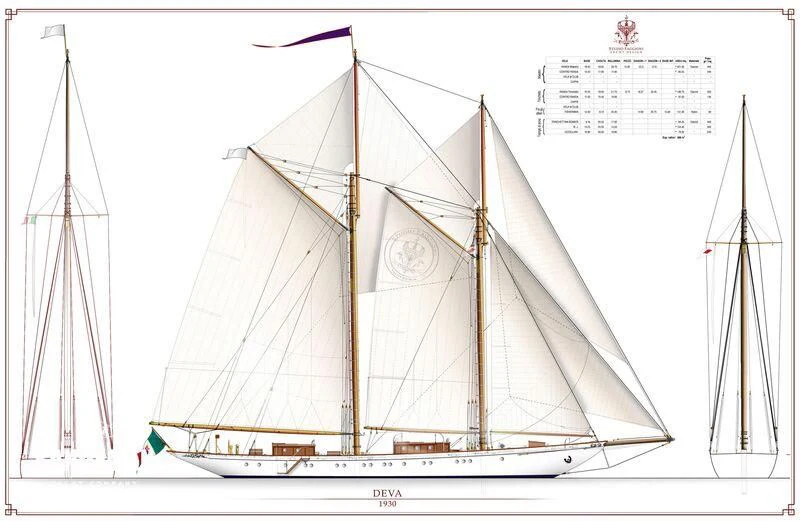 a drawing of a ship aboard DEVA Yacht for Sale