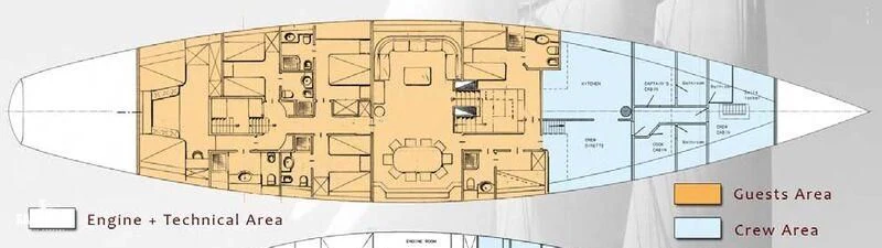 a diagram of a house aboard DEVA Yacht for Sale