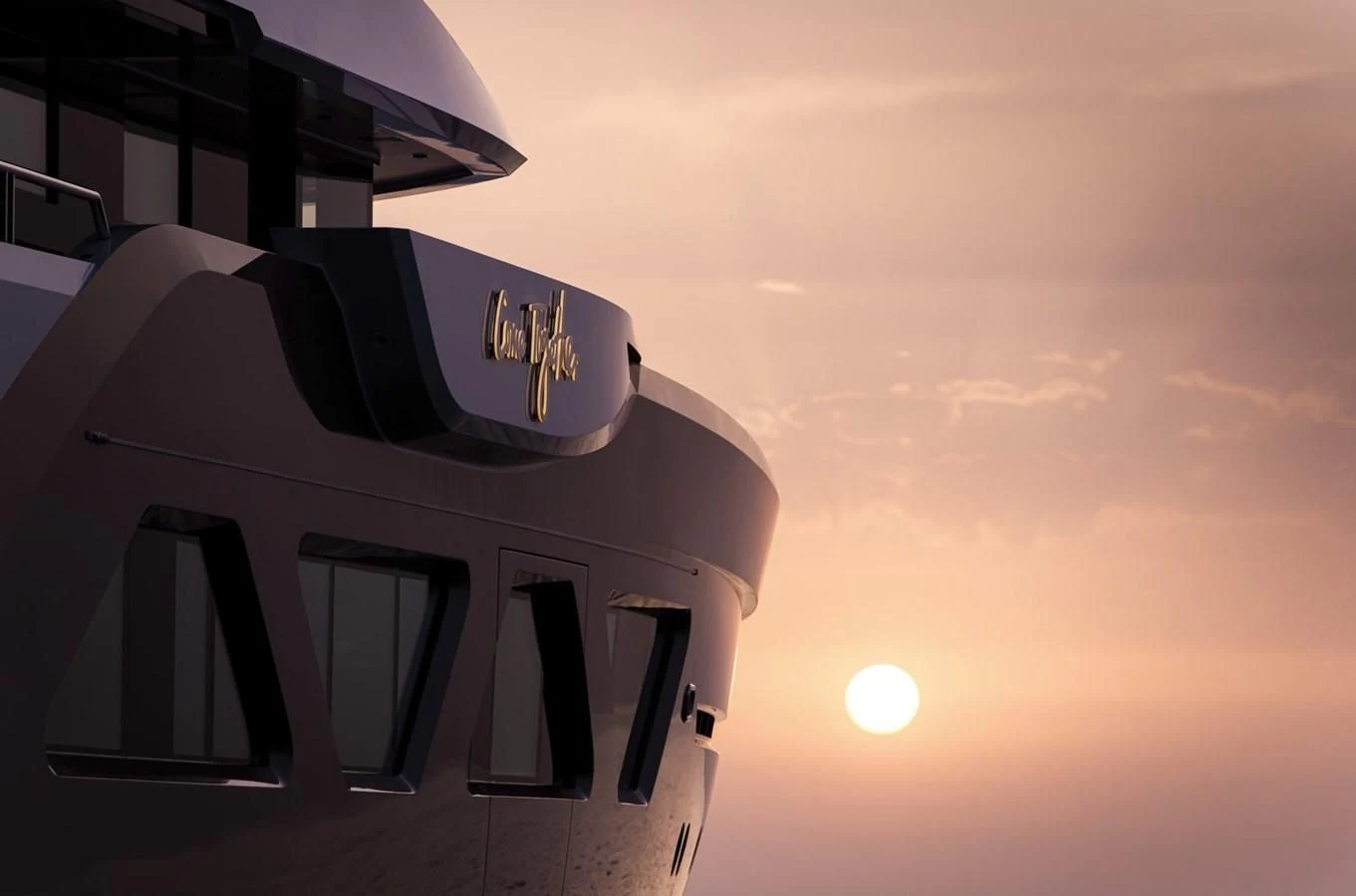 a white building with a sunset aboard COME TOGETHER Yacht for Charter