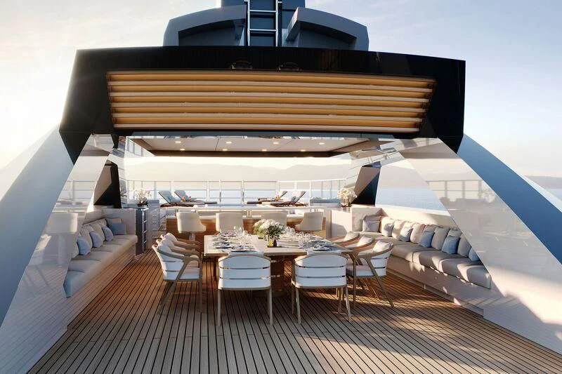 a room with a table and chairs aboard COME TOGETHER Yacht for Charter