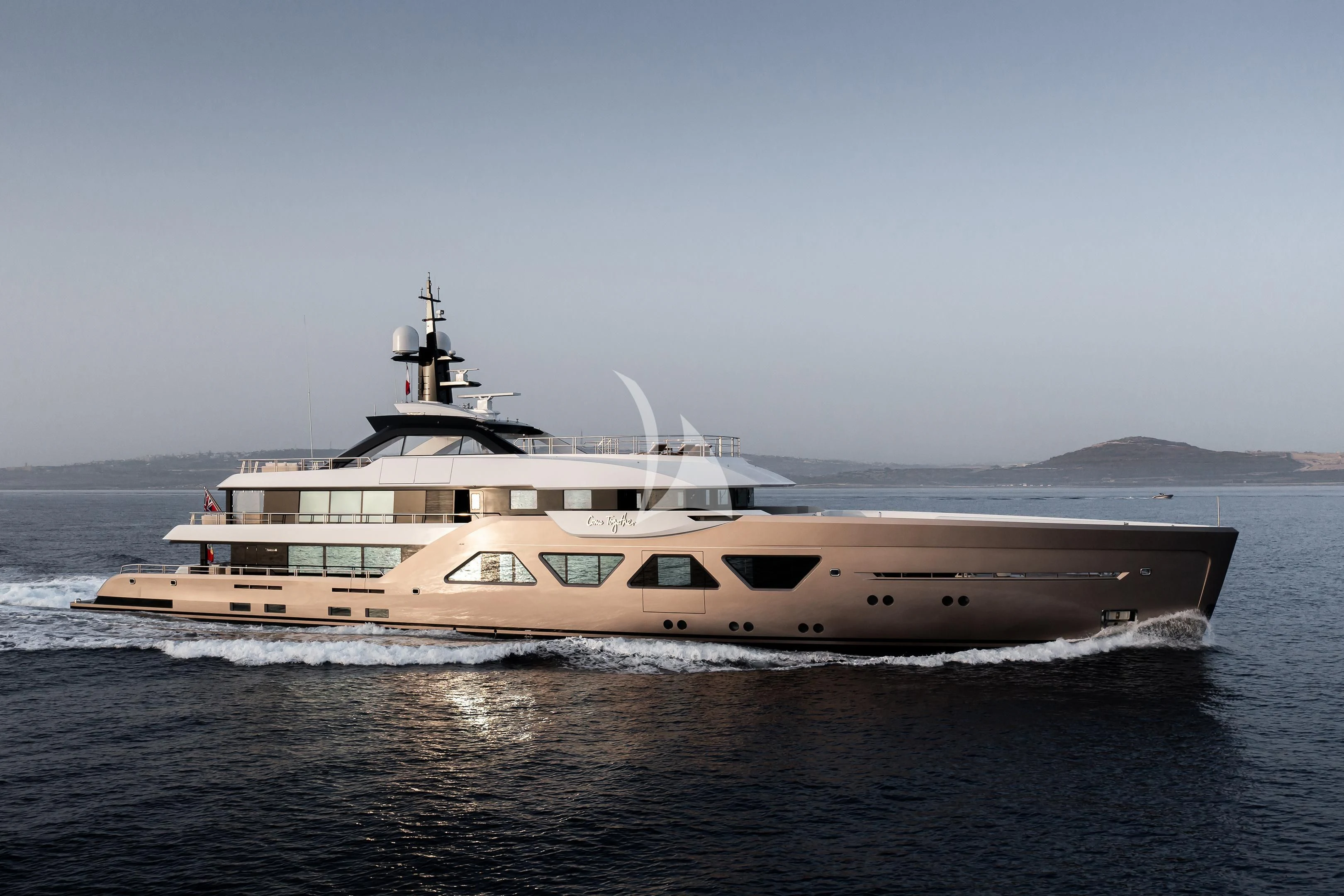 a large ship in the water aboard COME TOGETHER Yacht for Charter