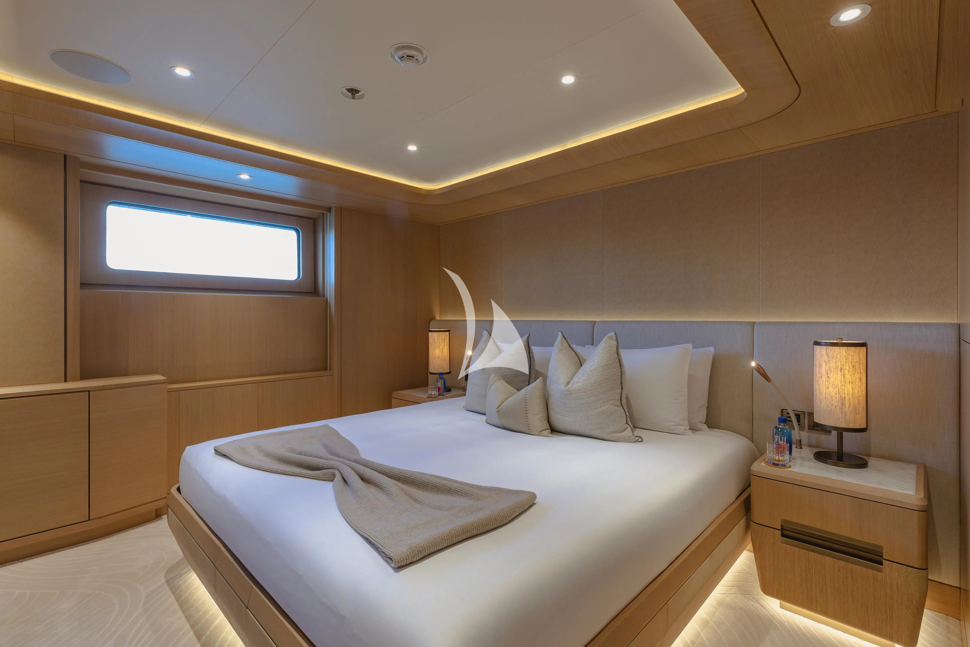 a room with two beds aboard COME TOGETHER Yacht for Charter