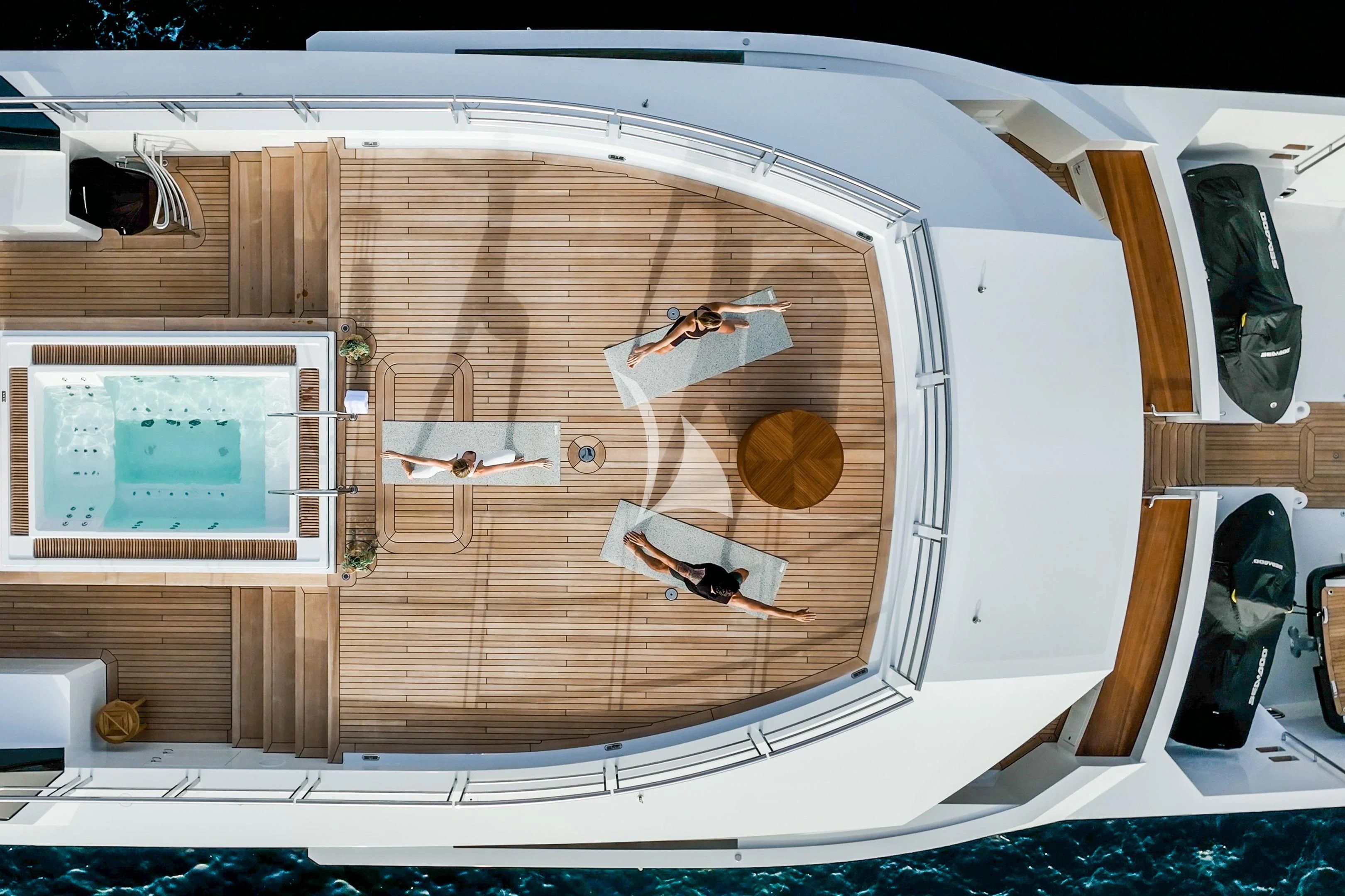 a large wooden box with a few items inside aboard COME TOGETHER Yacht for Charter