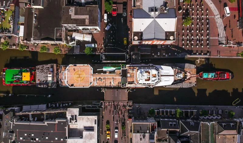 a high angle view of a city aboard SHERPA Yacht for Sale