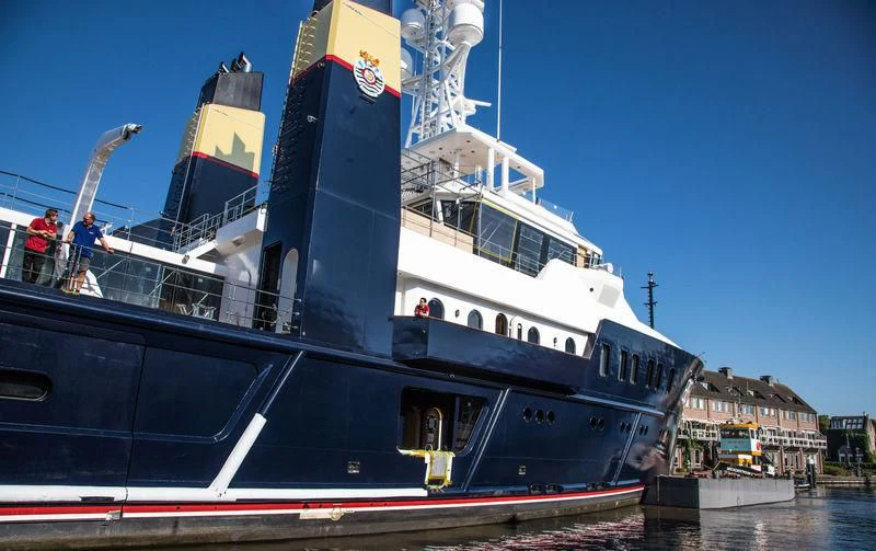 a large boat docked aboard SHERPA Yacht for Sale