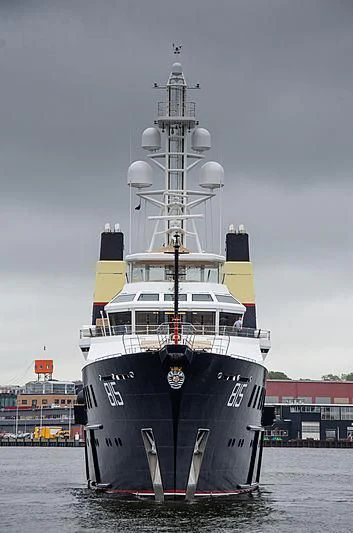 a large ship in the water aboard SHERPA Yacht for Sale