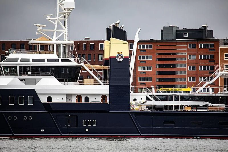 a large ship docked aboard SHERPA Yacht for Sale