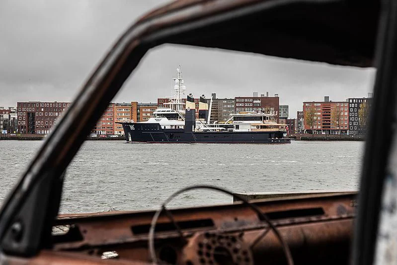 a large ship in the water aboard SHERPA Yacht for Sale