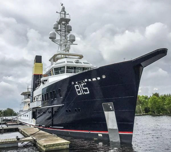 a large ship docked aboard SHERPA Yacht for Sale