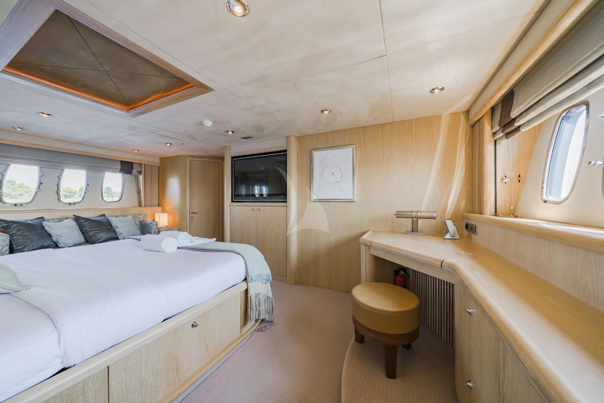 a room with two beds aboard EXCELERATE Z Yacht for Sale