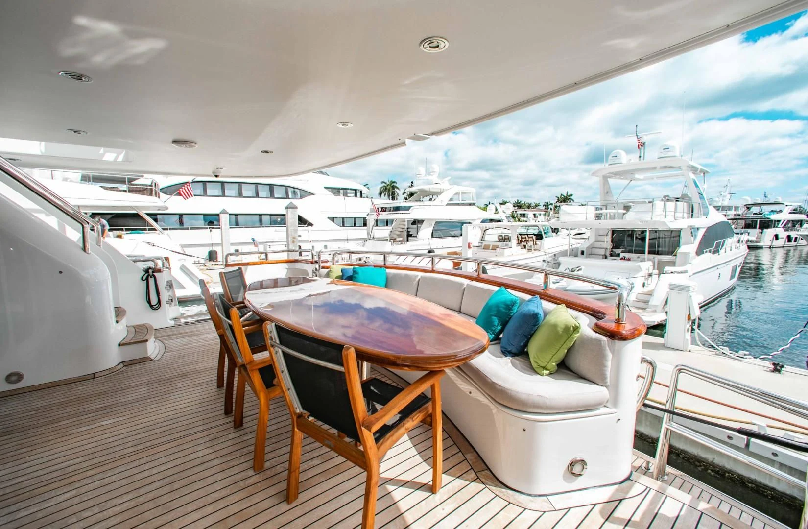 a table on a boat aboard DRIVEN Yacht for Sale