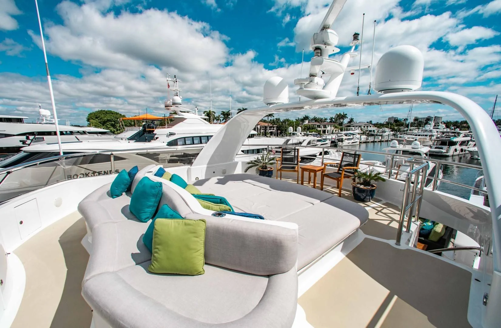 a lounge chair on a boat aboard DRIVEN Yacht for Sale