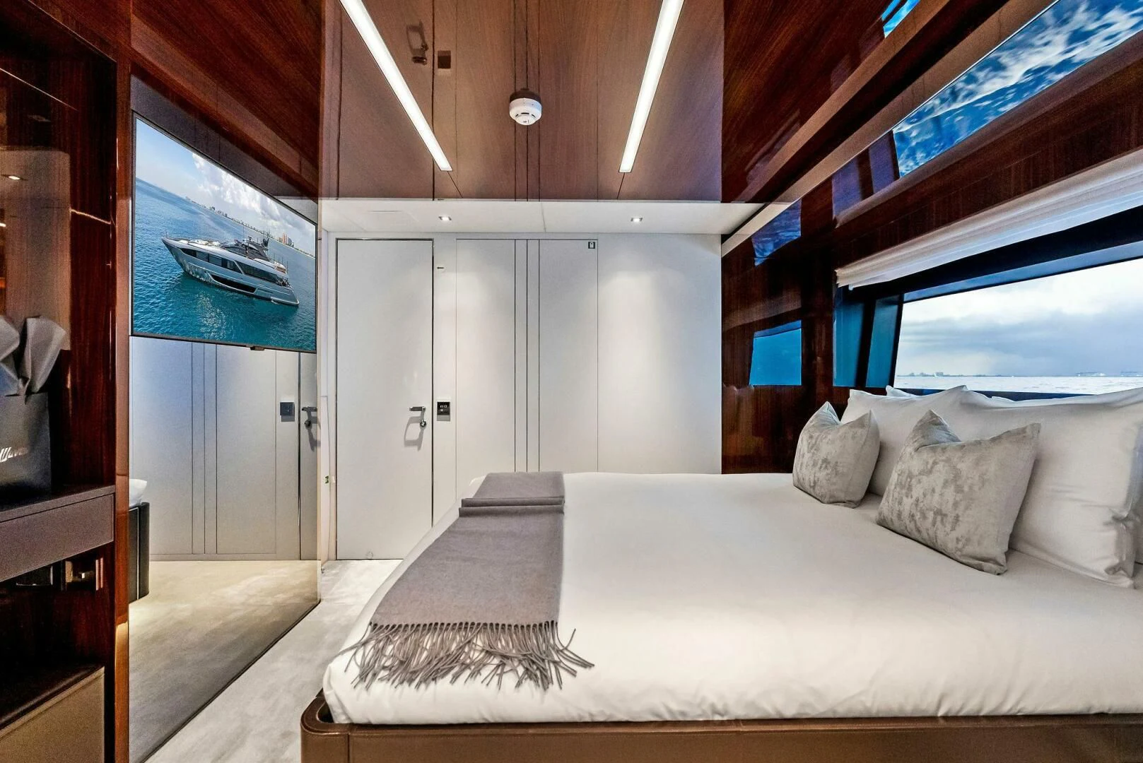 a bed in a room aboard NO SURRENDER Yacht for Sale