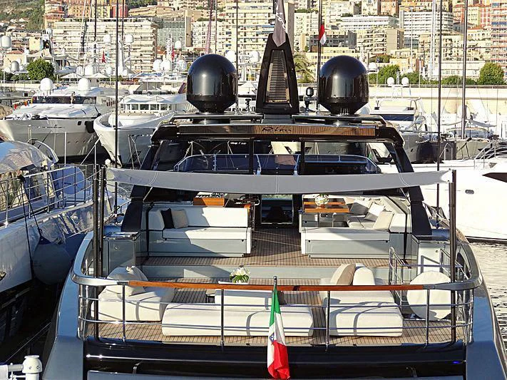 a boat docked in a harbor aboard NO SURRENDER Yacht for Sale